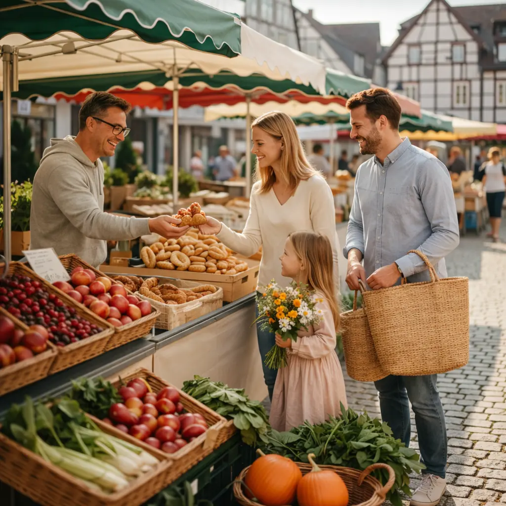 Marktszene mit Besuchern und Ständen